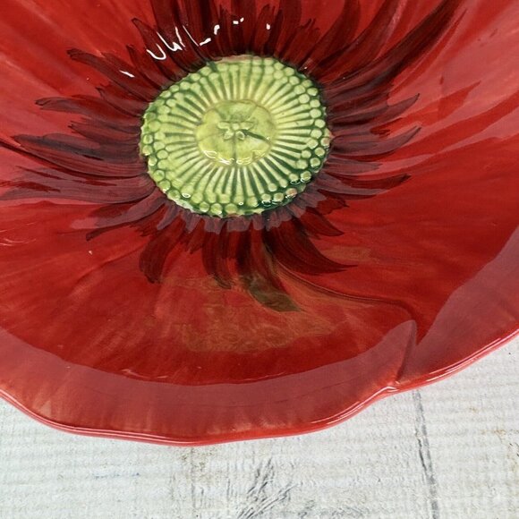 Maxcera Corp POPPIES POPPY SPLATTER Red Flower Shape 3D Ceramic 9" Serving Bowl - Picture 16 of 16